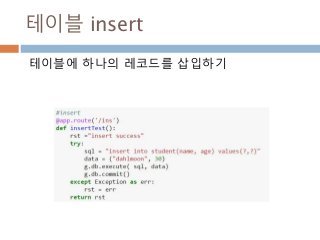 테이블 insert
테이블에 하나의 레코드를 삽입하기
 