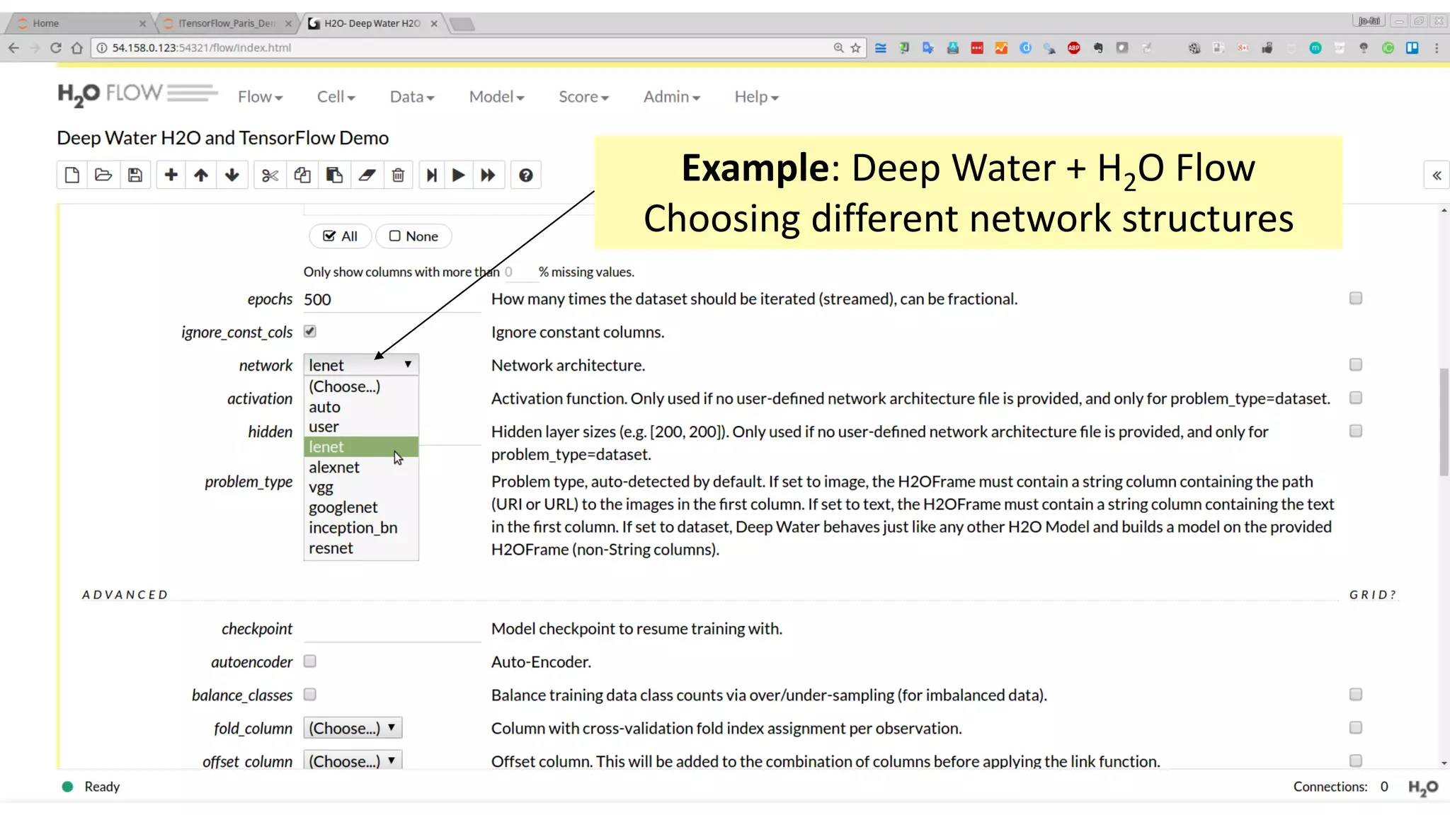 31
Example: Deep Water + H2O Flow
Choosing different network structures
 