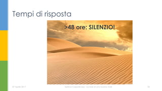 >48 ore: SILENZIO!
Tempi di risposta
07 Aprile 2017 Serena Capodicasa - Le basi di una buona mail 32
 