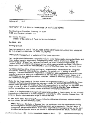 Stacey Jimenez Testimony On Senate Bill 501