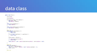 public class Person { 
 
String name; 
 
String address; 
 
Person(String name, String address) { 
this.name = name; 
this.address = address; 
} 
 
public String getAddress() { 
return address; 
} 
 
public void setAddress(String address) { 
this.address = address; 
} 
 
@Override 
public boolean equals(Object o) { 
if (this == o) { 
return true; 
} 
if (o == null || getClass() != o.getClass()) { 
return false; 
} 
 
Person person = (Person) o; 
 
if (!name.equals(person.name)) { 
return false; 
} 
return address != null ? address.equals(person.address) : person.address == null; 
 
} 
 
@Override 
public int hashCode() { 
int result = name.hashCode(); 
result = 31 * result + (address != null ? address.hashCode() : 0); 
return result; 
} 
 
@Override 
 