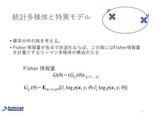 Gradient-based optimization
31https://www.denizyuret.com/2015/03/alec-radfords-animations-for.html
saddle pointやlocal minimumで停留しないよう様々な最適化⼿法
が提案されている
つい最近はSGDの分散を抑えるよ
うな⼿法（Stochastic Variance
Reduced Gradient; SVRG）が流
⾏っていた気がする
 