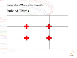 Rule of Thirds
Considerations of Mise-en-scène, Composition
 