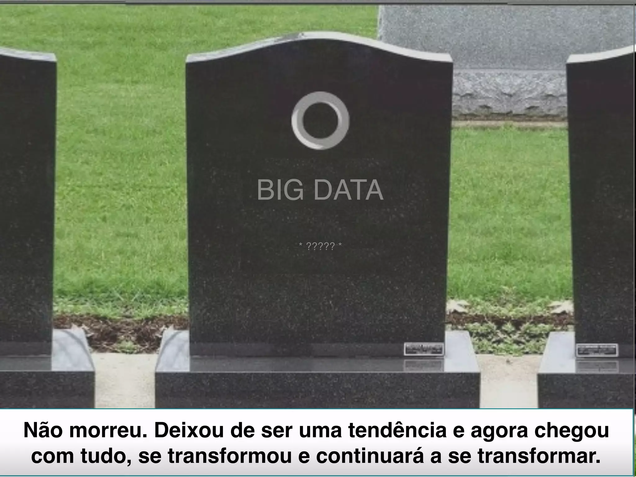 BIG DATA
* ????? *
Não morreu. Deixou de ser uma tendência e agora chegou
com tudo, se transformou e continuará a se transformar.
 