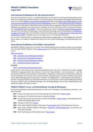 PROJECT CONSULT Newsletter
August 2017
PROJECT CONSULT Newsletter August 4/2017 | ISSN 1349-0809 Seite 69
Bredemeier: Über die Zukunft der Informationsbranche und Informationswissenschaft wird teils heftig
gestritten. Was ist Ihre Meinung dazu?
Kampffmeyer: Ich glaube nicht, dass in der akademischen Welt der Informationswissenschaft wirklich
„gestritten“ wird. Wir sprechen hier wahrscheinlich eher über die Informationswirtschaft. Hier haben
Institutionen wie Fachinformationsdatenbanken zugemacht und große Verlage machen offenbar weite Teile
auch der Spezialanbieter im Bereich der Fachinformation geradezu „platt“. Digitalisierung, Eigenpublikationen
ohne traditionellemVerlag,Open Access, Suchmaschinen,Internet-Bibliotheken, Publikations-Communities und
Hunderte anderer Informationsbereitstellungsdiensteverändern die Informationswirtschaftgeradedramatisch.
Gewinnen werden diejenigen mit tragfähigen Geschäftsmodellen, die einerseits Information einfach verfügbar
machen aber andererseits auch die Fragen des Urheberrechts und einer adäquaten Bezahlung von Autoren
zusammenbringen. Die Rolle bisherigen „Zwischenebenen“ bei der Informationsbereitstellung wird dabei aber
immer eingeschränkter. Es geht dabei meiner Ansicht nach nicht nur mehr um „Streiten“ sondern es geht um
„existentielle Überlebensfragen“. Dies hat nicht nur mit den aktuell diskutierten Übernahmen und Aktionen
großer Verlage zu tun, sondern generell mit einer offenen Informationswelt im Internet.
Bredemeier: Wir haben ja beide an vielen Konferenzen und Ausstellungen mitgewirkt. Hat dieses Format
angesichts der Allgegenwart des Internets bald ausgedient und wenn nein, was sollten wir tun, um es für uns
zu einem Erfolg zu machen?
Kampffmeyer: Konferenzen und Messen – ein heikles Thema. In meiner Branche – bisher als ECM Enterprise
Content Management firmierend – gibt es in Deutschland keine zentrale allgemeine Plattform mehr. Die DMS
EXPO hat 2016 mangels Interesse Schluss gemacht. Das war ein klassisches Format mit Ausstellung und
Vorträgen. Heute setzen dieMeisten der Anbieter aus diesem Umfeld auf Hausveranstaltungen.Und mal ehrlich
– wenn man Software verkauft und diese demonstriert, sieht doch jeder Client vom Gang in der Messe aus 3
Metern Entfernung gleich aus. Das Internet bietet hier inzwischen bessere Informations - und auch
Ausprobiermöglichkeiten.Was ich aber vermisse, sind die Konferenzen, wo man über zukünftige Entwicklungen
diskutieren konnte, wo es um Trends, Standards,Rechtsfragen und andere Themen ging. Ähnlich schwierigsehe
ich die Situation auch für die Informationswirtschaft. Will man sich an Veranstaltungen wie Buchmessen in
Frankfurt und Leipzig hängen? Will man eigene Veranstaltungen durchführen? Welche Rolle spielen
Universitäten und Fachhochschulen dann im Zusammenwirken mit Anbietern aus der Informationswirtschaft?
Muss man die großen wie Google, Facebook & Co. Auch nunmehr zum Umfeld rechnen und wir bekommt man
diese eingebunden? Ich glaube das Thema eigenständiger Messen ist – wenn es um elektronische Information
geht – durch. Bei Konferenzen sehe ich aber zukünftig einen Bedarf, besonders wenn man diese mit Online-
Aktivitäten kombiniert. Hier kann man an Webinare, Streaming, Interessensabfrageder Teilnehmer im Vorfeld,
automatischeÜbersetzung, parallelePublikation,Aufzeichnungen usw. denken. Die Kombination on onlineund
offline wird interessant bleiben.
 