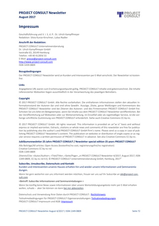 PROJECT CONSULT Newsletter
August 2017
PROJECT CONSULT Newsletter August 4/2017 | ISSN 1349-0809 Seite 73
Internationale Zertifikatkurse OK, aber deutsche Kurse?
Also rufen viele Anbieter nach Aus- und Weiterbildungfür ihr Personal (wo sich Anwenderorganisationen dann
eher für ein Projekt einen Berater einkaufen). International gibt es solche produktunabhängigen
Weiterbildungskurse, sei es von der ARMA zum Thema Records Management oder von der AIIM zu Records
Management, Enterprise Content Management und Business Process Management sowie zum CIP Certified
Information Professional.DieKursewerden sogar in Deutschland und in deutscher Sprache angeboten. Dennoch
istdie Nutzung dieser Angebote kaum gegeben. Auch die deutschen Verbände, die sich um das Thema ECM im
weiteren Sinne bemühen - BITKOM/ECM, VOI oder DOXNET - bieten hier praktisch gar nichts. Die DGI hat ein
Weiterbildungsangebot, fokussiert sich auf andere Anforderungen als die ECM-Branche benötigt. Auch die
Ausbildungzum IHK-Wissensmanager in Darmstadt trifft nicht den Bedarf. Unternehmensberatungen wie Zöller
& Partner haben zwar einen Standardkurs zu ECM im Angebot, aber mit zwei Tagen ist man nur ansatzweise
informiert.
So istes denn in Deutschland um Ausbildung und Weiterbildung mäßig bestellt. Es wäre Aufgabe der Verbände,
dies zu ändern und sowohl im akademischen Bereich wie auch selbst Ausbildungen und Weiterbil dungen
anzubieten.
Internationale Zertifikatkurse für ECMler in Deutschland
Bei PROJECT CONSULT haben wir uns mit dem Thema Weiterbildung auf verschiedenen Ebenen
auseinandergesetzt. So bietet PROJECT CONSULT neben eigenen Kursen auch eine Reihe von internationalen
Zertifizierungskursen an:
AIIM international:
ECM Enterprise Content Management Master
BPM Business Process Management Master
ERM Electronic Records Management Master
CIP Certified Information Professional
CompTIA:
CDIA+ Certified Document Imaging Architect
Leider kamen in den letzten Jahren zunehmend öffentliche Kurse nicht mehr zu Stande oder mussten mangels
Teilnehmern abgesagt werden. Das Interesse an den Kursen liegt außerdem - was sehr positiv ist - mehr bei
Anwenderunternehmen als bei Anbietern wie Herstellern,Integratoren, Systemhäusern oder Beratern. Während
bei den Anwendern das Interesse mehr auf der konkreten Durchführung von einzelnen Projekten liegt, bieten
solche Weiterbildungsprogramme gerade den Anbietern die Möglichkeiten, unterschiedliche Wissenstände in
Vertrieb, Consulting,Realisierungund anderen Bereichen zu harmonisieren und einegleichmäßigeWissensbasis
für allezu schaffen. Leider sind gerade diejenigen, die sich häufigbeklagten, dass es keine Weiterbildungin der
ECM-Branche gibt, eher selten zu sehen.
PROJECT CONSULT zu Aus- und Weiterbildung: Vorträge & Whitepaper
Das Thema Ausbildungund Weiterbildunghaben wir aber auch in Vorträgen und Publikationen adressiert - eine
kleine Auswahl:
2014 Vortrag "Die Profession des Information Management Professional" (Folien; Video)
2014 Vortrag zum CIP Certified Information Professional (Folien)
2009 Vortrag "Wer braucht noch Archivare und Records Manager?" (Folien, Video) zur Berufsbildung
Archivar/Records Manager/Dokumentar
2006 Vortrag zum CDIA+ Kurs (Folien)
2003 DLM / AIIM / PROJECT CONSULT Whitepaper "E-Learning & E-Term" Weiterbildung für Archivare
2002 DLM / AIIM / PROJECT CONSULT Whitepaper "Education, Training & Operation" vom Archivar zum
Information Manager
1999 HAW "Ausbildung zum Mediendokumentar" (Kommentar)
 