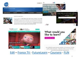 EdX – France TV - FutureLearn – Coursera - FUN
21
 