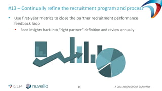 A COLLINSON GROUP COMPANY25
#13 – Continually refine the recruitment program and process
• Use first-year metrics to close the partner recruitment performance
feedback loop
• Feed insights back into “right partner” definition and review annually
 