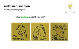 redeﬁned solution
recent passion project
- what patterns might you ﬁnd?
 