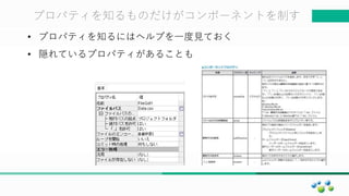 マスター タイトルの書式設定プロパティを知るものだけがコンポーネントを制す
• プロパティを知るにはヘルプを一度見ておく
• 隠れているプロパティがあることも
 
