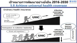 เป้ าหมายการพัฒนาอย่างยั่งยืน 2016-2030
3.8 Achieve universal health coverage
 
