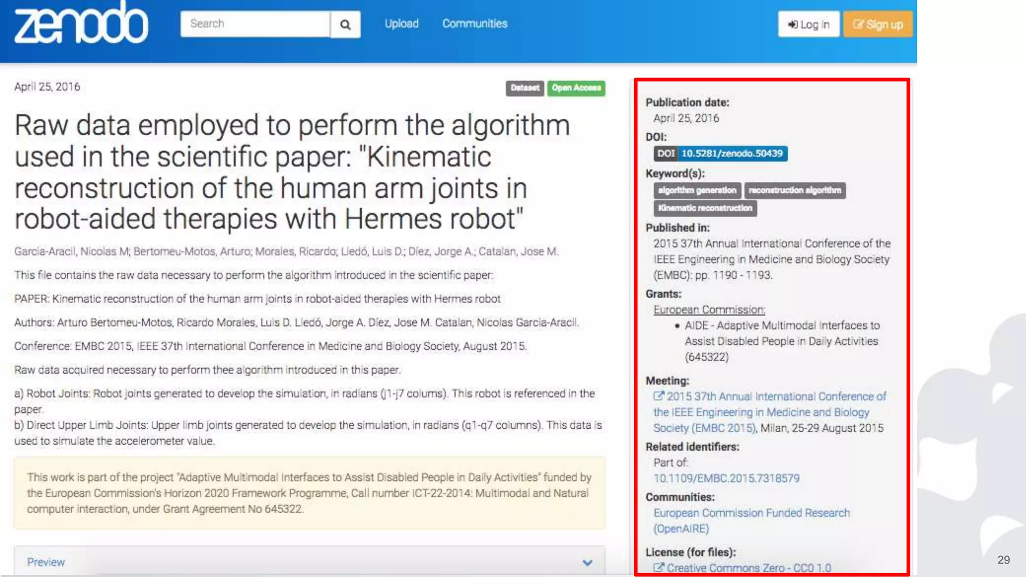 Example: raw data in
Zenodo
29
 