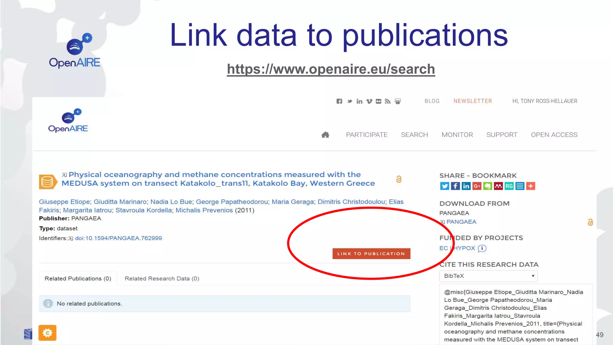 Link data to publications
https://www.openaire.eu/search
49
 