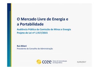 O Mercado Livre de Energia e
a Portabilidade
Audiência Pública da Comissão de Minas e Energia
Projeto de Lei nº 1.917/2015
Rui Altieri
Presidente do Conselho de Administração
31/05/2017
 