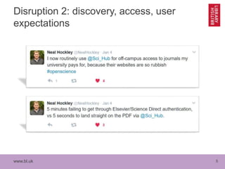 www.bl.uk 5
Disruption 2: discovery, access, user
expectations
 