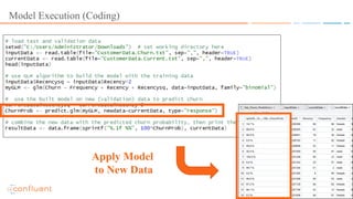 19Apache Kafka and Machine Learning
Model Execution (Coding)
Apply Model
to New Data
 