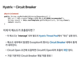 Hystrix - Circuit Breaker
public String anyMethodWithExternalDependency() {
URI uri = URI.create("http://172.32.1.22:8090/...