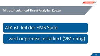 Microsoft Advanced Threat Analytics: Kosten
35
ATA ist Teil der EMS Suite
…wird onprimise installiert (VM nötig)
 