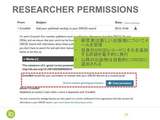 18
OAUTH AUTHENTICATION
- Log in with an existing ORCID iD
- or Create a new iD if you don’t have one
 