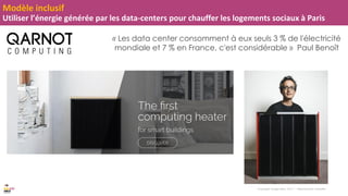 Copyright Imagin’able, 2017 – Reproduction interdite
Modèle inclusif
Utiliser l’énergie générée par les data-centers pour chauffer les logements sociaux à Paris
« Les data center consomment à eux seuls 3 % de l'électricité
mondiale et 7 % en France, c'est considérable » Paul Benoît
 