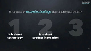 31 2
10
Three common misunderstandings about digital transformation
It is about
technology
It is about
product innovation
 