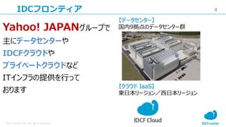 4
IDC Frontier Inc. All rights reserved.
IDCեƥ
Yahoo! JAPAN`פ
˥ǩ`󥿩`
IDCF饦ɤ
ץ饤٩`ȥ饦ɤʤ
ITեṩФä
ޤ
ǩ`󥿩`
9Υǩ`󥿩`Ⱥ
饦 IaaS
|ձ`ձ`
 