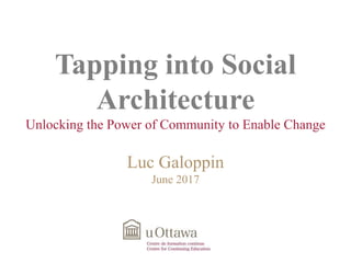 Tapping into Social
Architecture
Unlocking the Power of Community to Enable Change
Luc Galoppin
June 2017
 