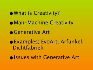 AI, Creativity and Generative Art | PDF