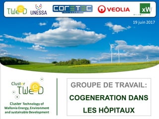 Cluster Technology	of	
Wallonia	Energy,	Environment	
and	sustainable	Development
19	juin	2017
GROUPE DE TRAVAIL:
COGENERATION DANS
LES HÔPITAUX
 