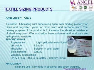 Textile Sizing Product - Angel Starch & Food Pvt Ltd | PPTX
