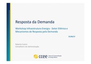 Resposta da Demanda
Workshop Infraestrutura Energia - Setor Elétrico e
Mecanismos de Resposta pela Demanda
Roberto Castro
Conselheiro de Administração
21/06/17
 