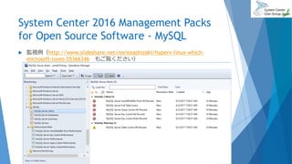 System Center 2016 Management Packs
for Open Source Software - MySQL
 監視例（http://www.slideshare.net/noriosashizaki/hyperv-linux-which-
microsoft-loves-55366346 もご覧ください）
2017/06/24 30
 