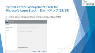 System Center Management Pack for
Microsoft Azure Stack – セットアップ(28/29)
 System Center Management Pack for Microsoft Azure Stackの構成
2017/06/24 60
 