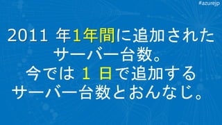 #azurejp
2011 年1年間に追加された
サーバー台数。
今では 1 日で追加する
サーバー台数とおんなじ。
 