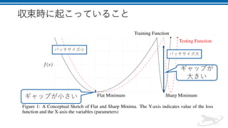 収束時に起こっていること
バッチサイズ小
バッチサイズ大
ギャップが小さい
ギャップが
大きい
 