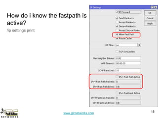 www.glcnetworks.com
How do i know the fastpath is
active?
/ip settings print
15
 