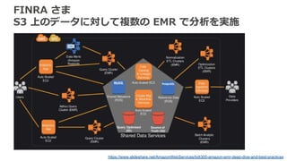 FINRA さま
S3 上のデータに対して複数の EMR で分析を実施
https://www.slideshare.net/AmazonWebServices/bdt305-amazon-emr-deep-dive-and-best-practices
 