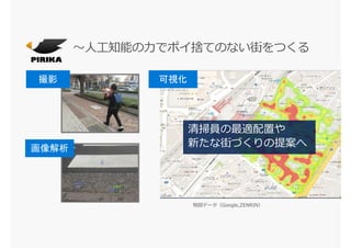 地図データ（Google,ZENRIN）
清掃員の最適配置や
新たな街づくりの提案へ
 