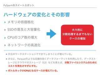 PySpark
▸
▸ SSD
▸ CPU
▸
Parquet
S3
CPU
 