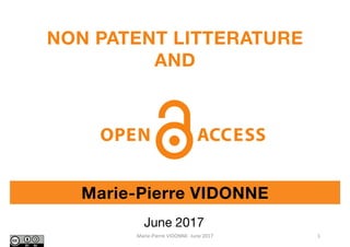 NON PATENT LITTERATURE
AND
June 2017
Marie-Pierre VIDONNE
1Marie-Pierre VIDONNE- June 2017
 