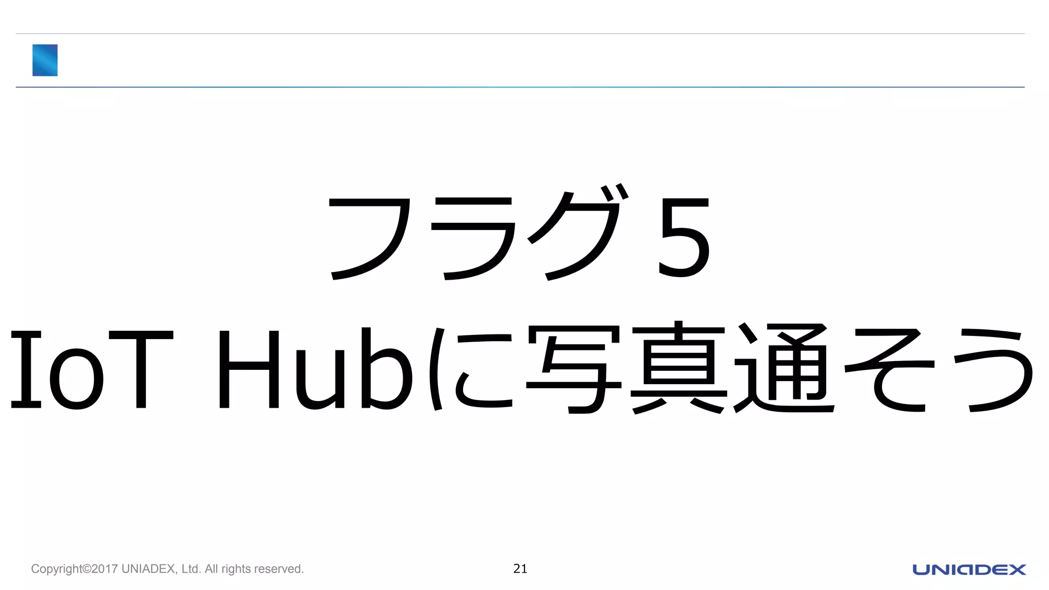 Copyright©2017 UNIADEX, Ltd. All rights reserved. 21
フラグ５
IoT Hubに写真通そう
 