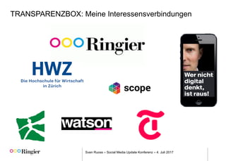 Sven Ruoss – Social Media Update Konferenz – 4. Juli 2017
TRANSPARENZBOX: Meine Interessensverbindungen
 