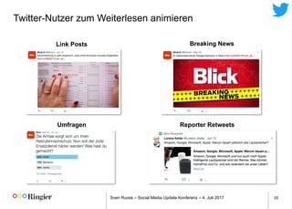 Sven Ruoss – Social Media Update Konferenz – 4. Juli 2017 25
Twitter-Nutzer zum Weiterlesen animieren
Umfragen Reporter Retweets
Link Posts Breaking News
 