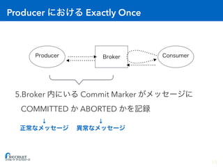 Producer Exactly Once
5.Broker Commit Marker  
COMMITTED ABORTED
↓ ↓
18
 