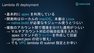 ?Ĥ apex äƤ
?_krϥ` macOS Linux
 native build Ҫʥ⥸`ʹȤĤ餤
?}Υgǭh֤\äĤ餤
 ޥȌζԒ줿
apex ޥɤΥåѩ`ɤƻر
(project.json Ф椨)
 Ǥ VPC lambda  subnet ָȤ
Lambda  deployment
 