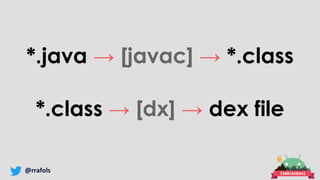 @rrafols
*.java → [javac] → *.class
*.class → [dx] → dex file
 