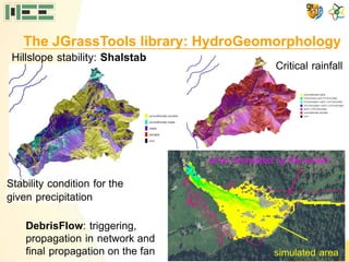 The JGrassTools library: HydroGeomorphology
Hillslope stability: Shalstab
Stability condition for the
given precipitation
...