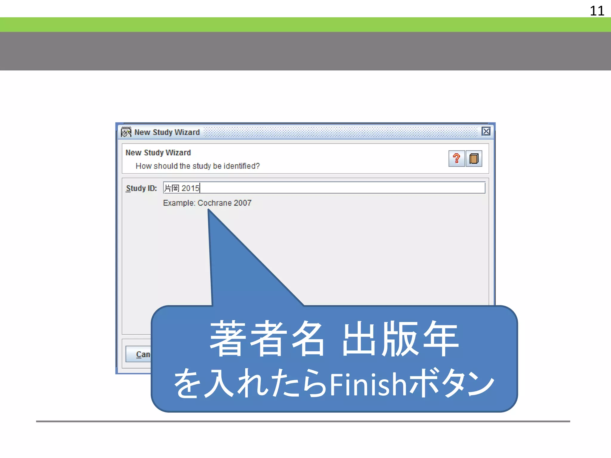 11
著者名 出版年
を入れたらFinishボタン
 