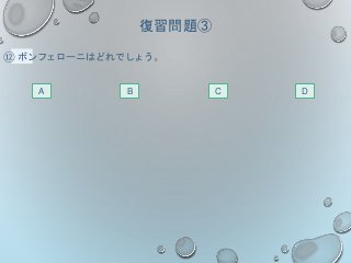 復習問題③
⑫ ボンフェローニはどれでしょう。
A DCB
 
