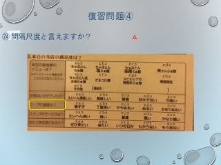 復習問題④
㉔ 間隔尺度と言えますか？ △
 